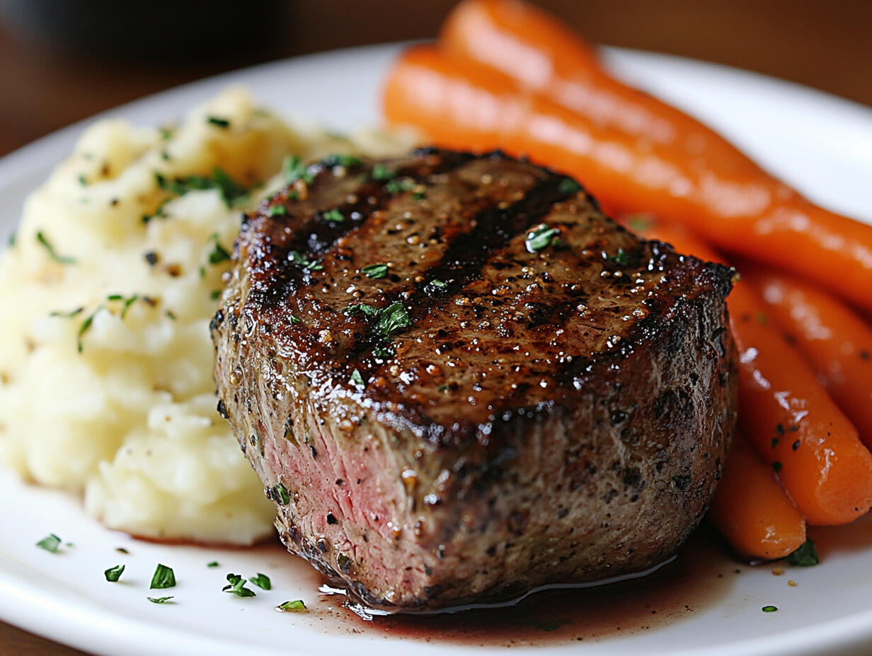 Steak with Mashed Potatoes and Carrots